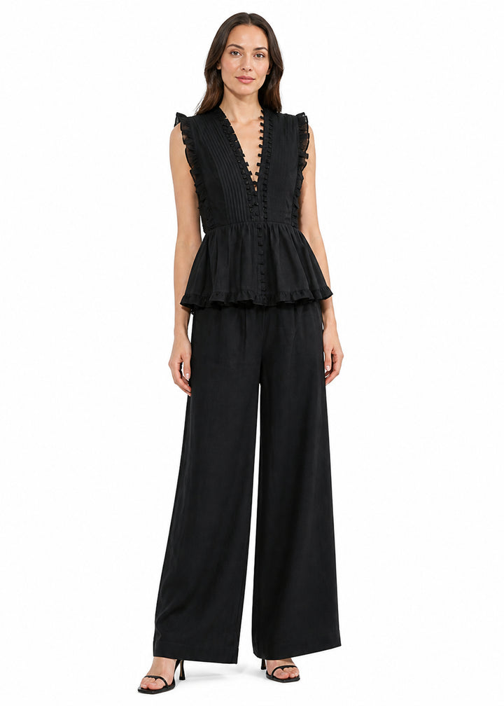 Ruffle-Trim Peplum Set in Linen