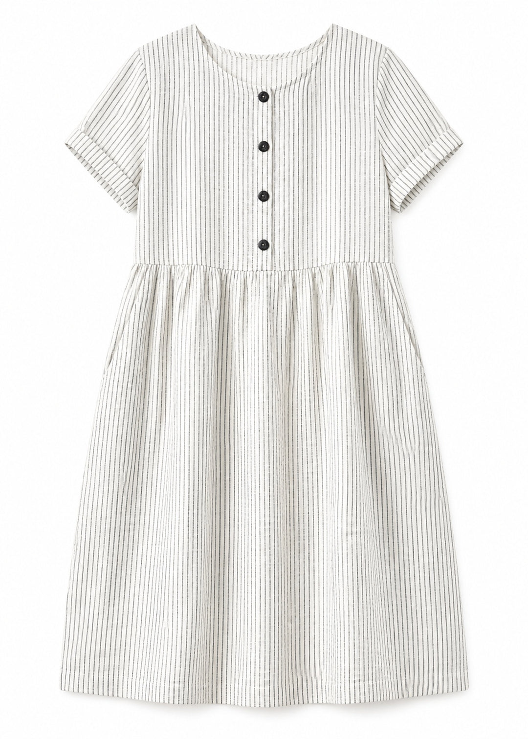 Striped Linen Button-Front Midi Dress in Linen in Stripe — flat lay