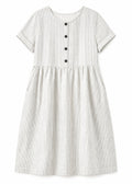 Striped Linen Button-Front Midi Dress in Linen in Stripe — flat lay