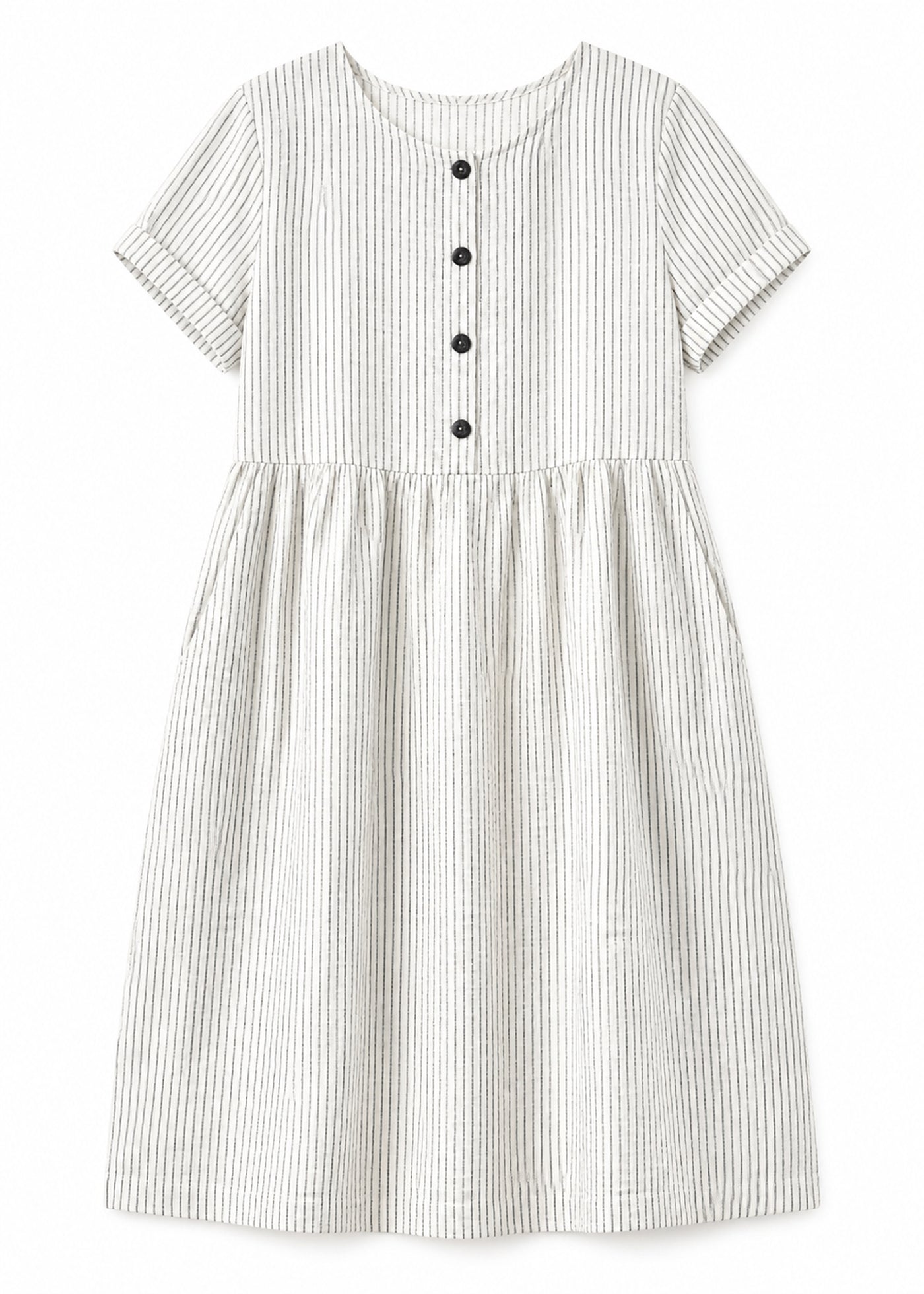 Striped Linen Button-Front Midi Dress in Linen in Stripe — flat lay