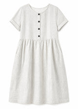 Striped Linen Button-Front Midi Dress in Linen in Stripe — flat lay