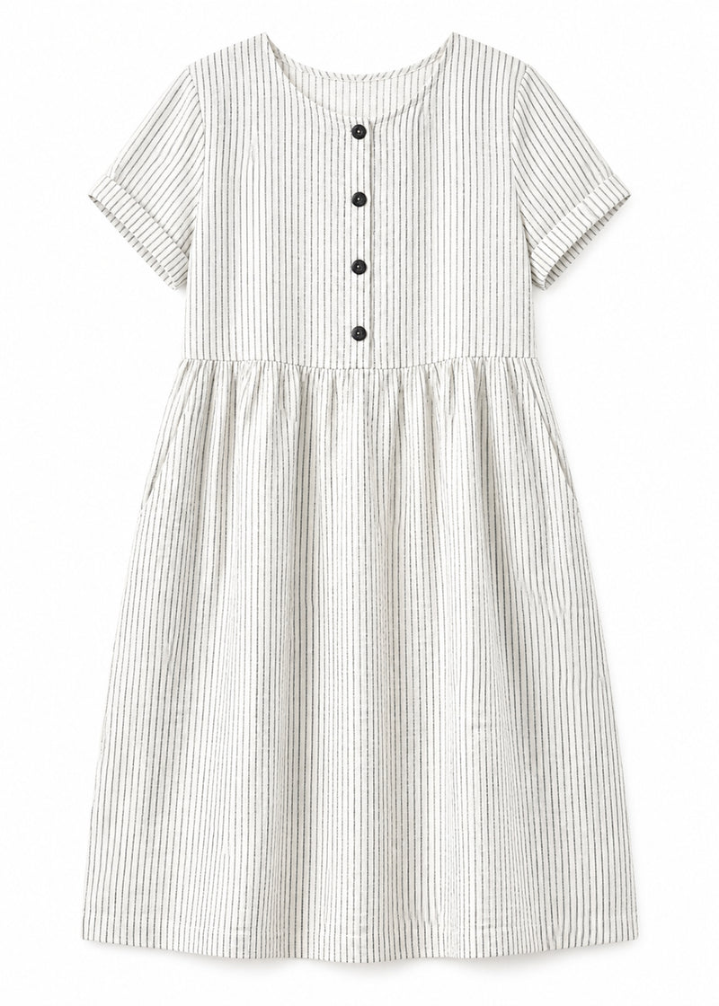 Striped Linen Button-Front Midi Dress in Linen in Stripe — flat lay