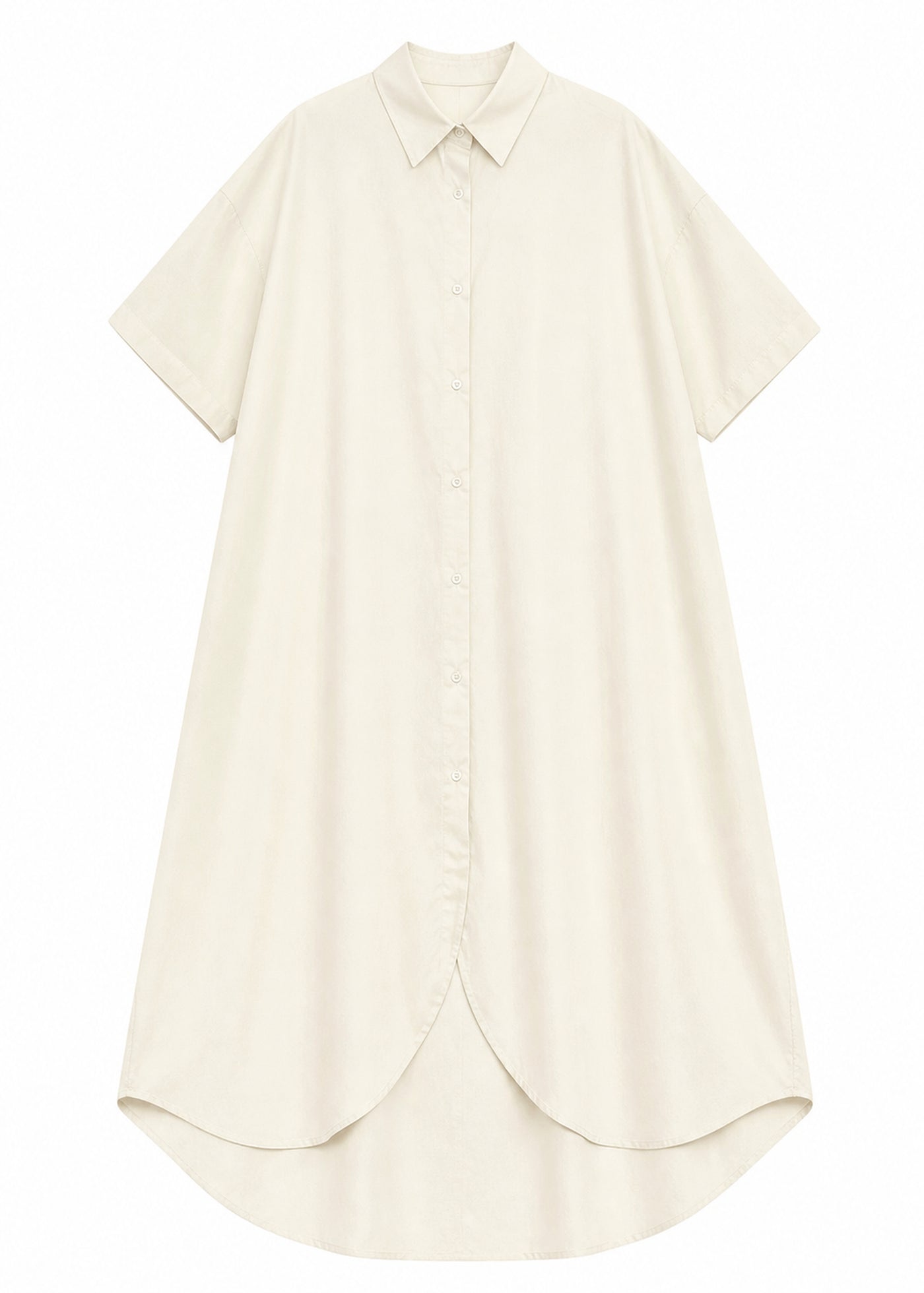 Curved-Hem Shirt Dress in Cotton
