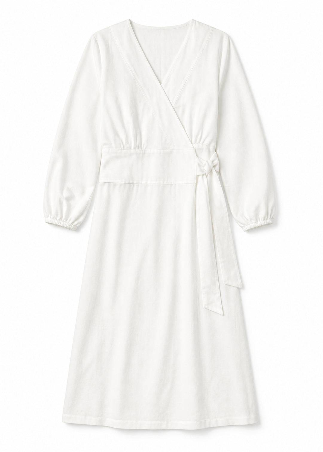 Long-Sleeve Wrap Robe in White - flat lay