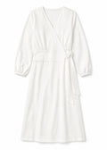 Long-Sleeve Wrap Robe in White - flat lay