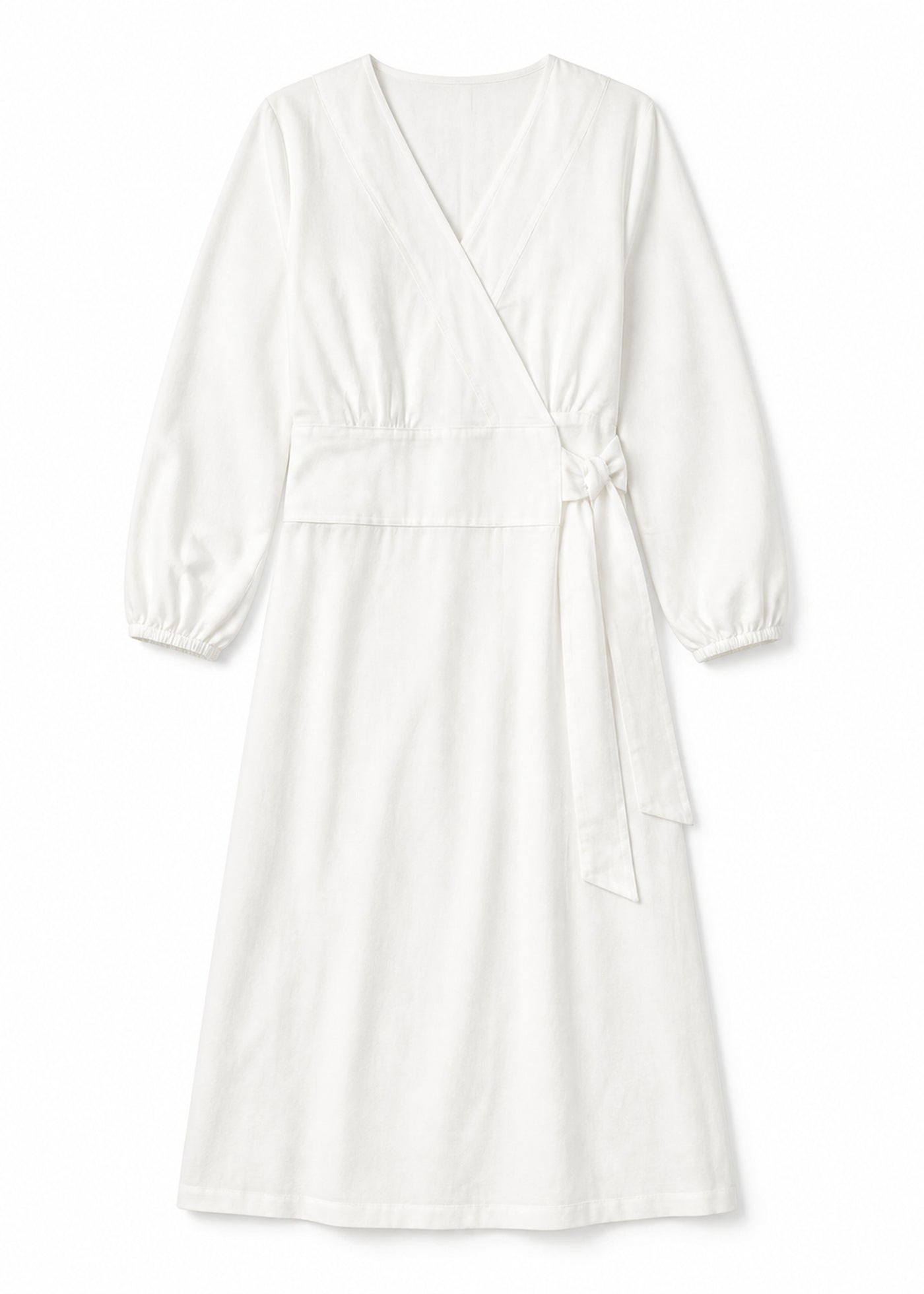 Long-Sleeve Wrap Robe in White - flat lay