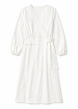 Long-Sleeve Wrap Robe in White - flat lay