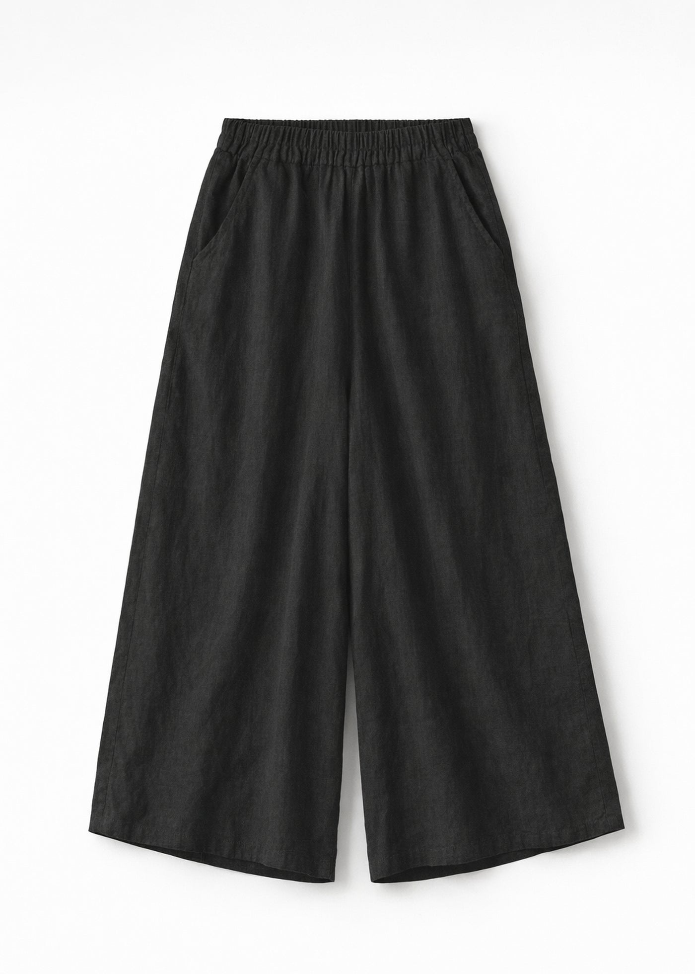High-Rise Wide-Leg Linen Maxi Culottes in Linen in Black — flat lay