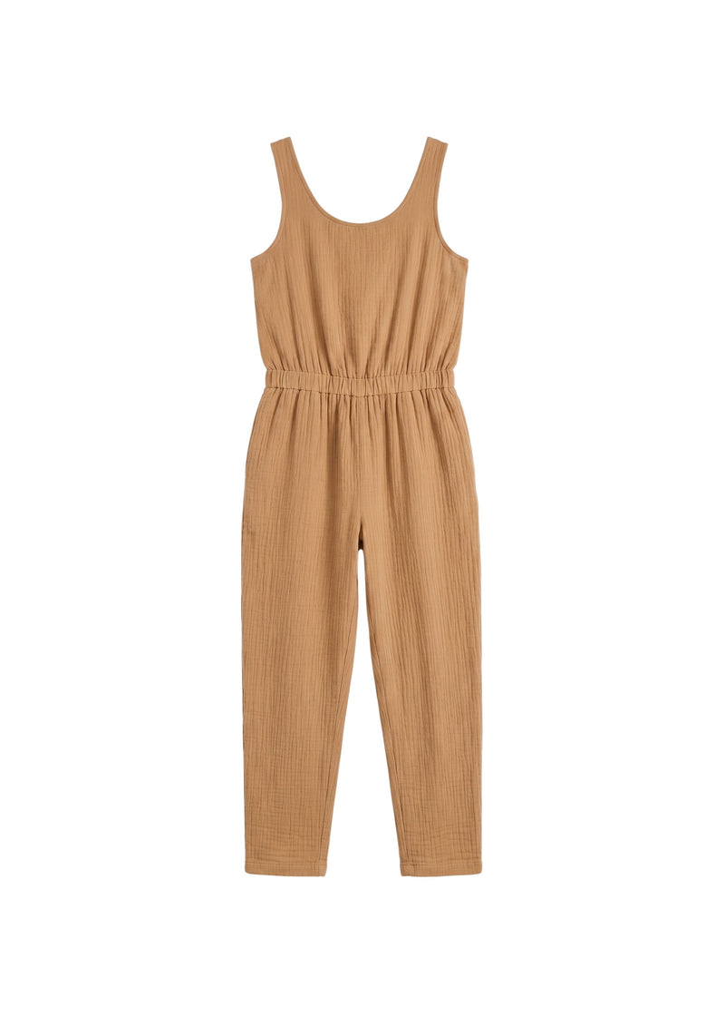 Muslin Jumpsuit in Camel — flat lay