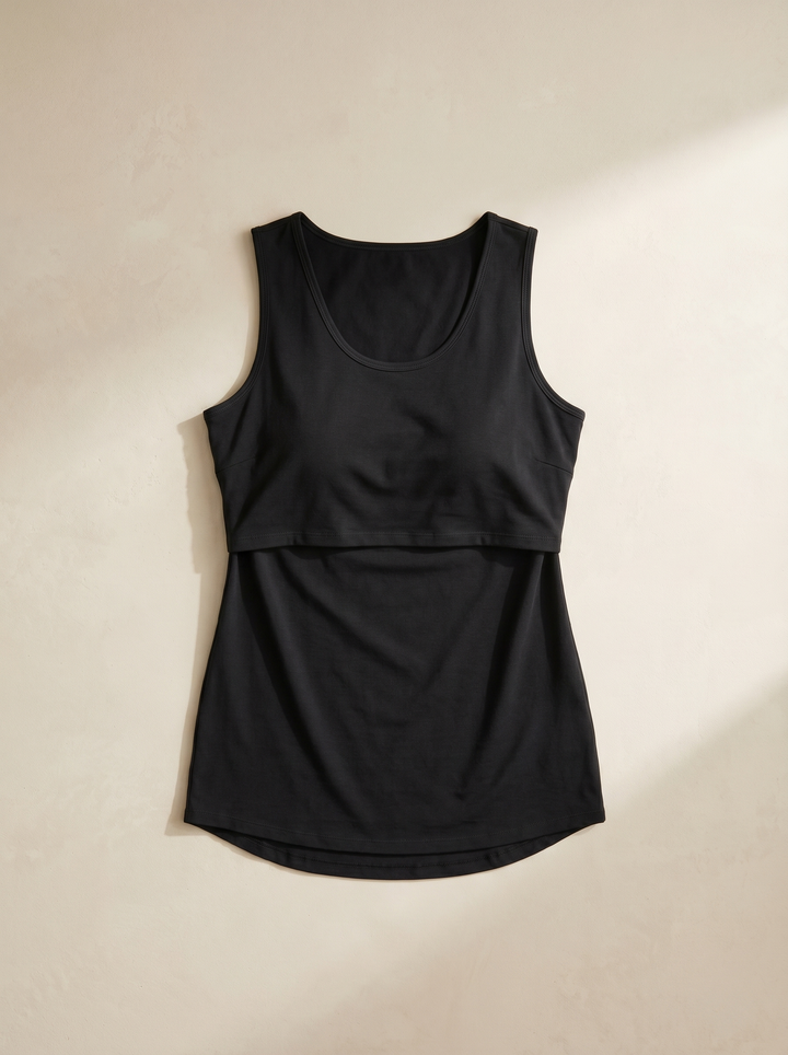 Nursing Tank in Cotton - black, flat lay