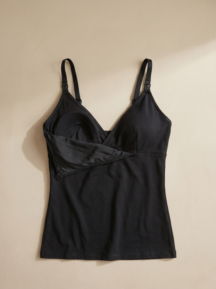 Nursing Tank in Cotton - Black, flat lay