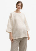 Oversized Haori-Sleeve Trapeze Linen Top in Linen in Natural — on model