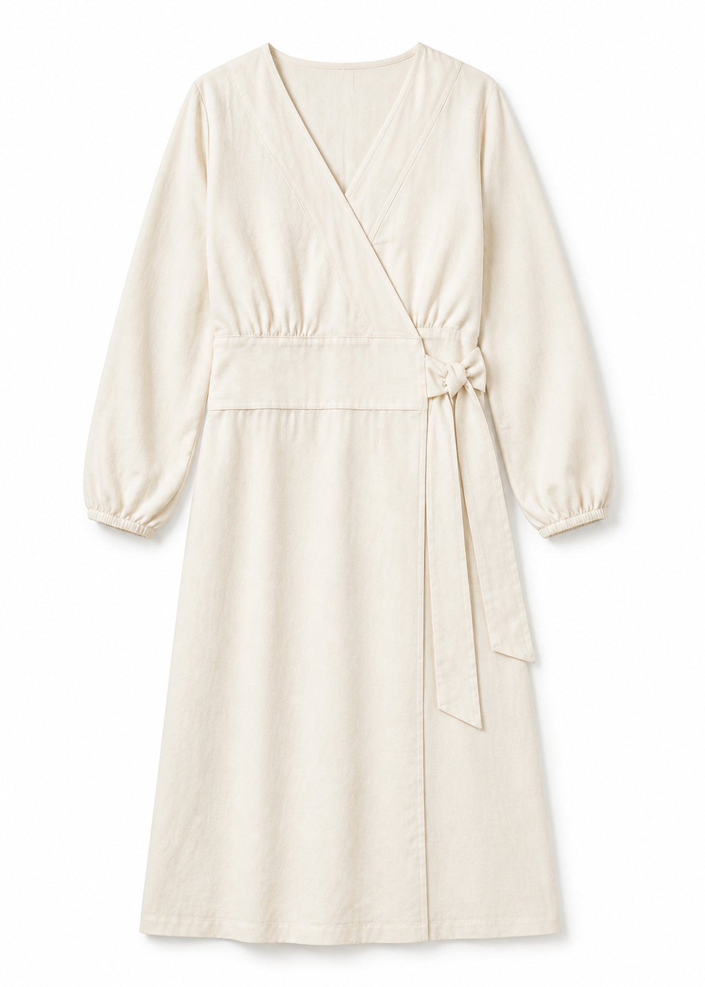 Long-Sleeve Wrap Robe in Natural - flat lay