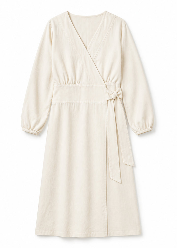 Long-Sleeve Wrap Robe in Natural - flat lay