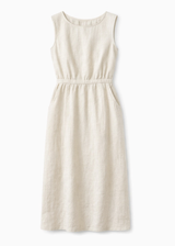 Sleeveless Gathered-Waist Linen Midi Dress in Linen in Natural — flat lay