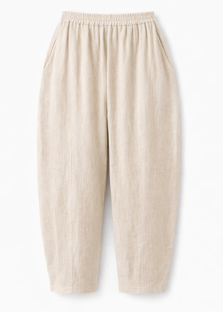 Linen Barrel Maternity Trouser in Natural — flat lay