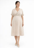 Reversible Twist-Front/Back Linen Dress in Natural — on model