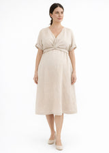 Reversible Twist-Front/Back Linen Dress in Natural — on model