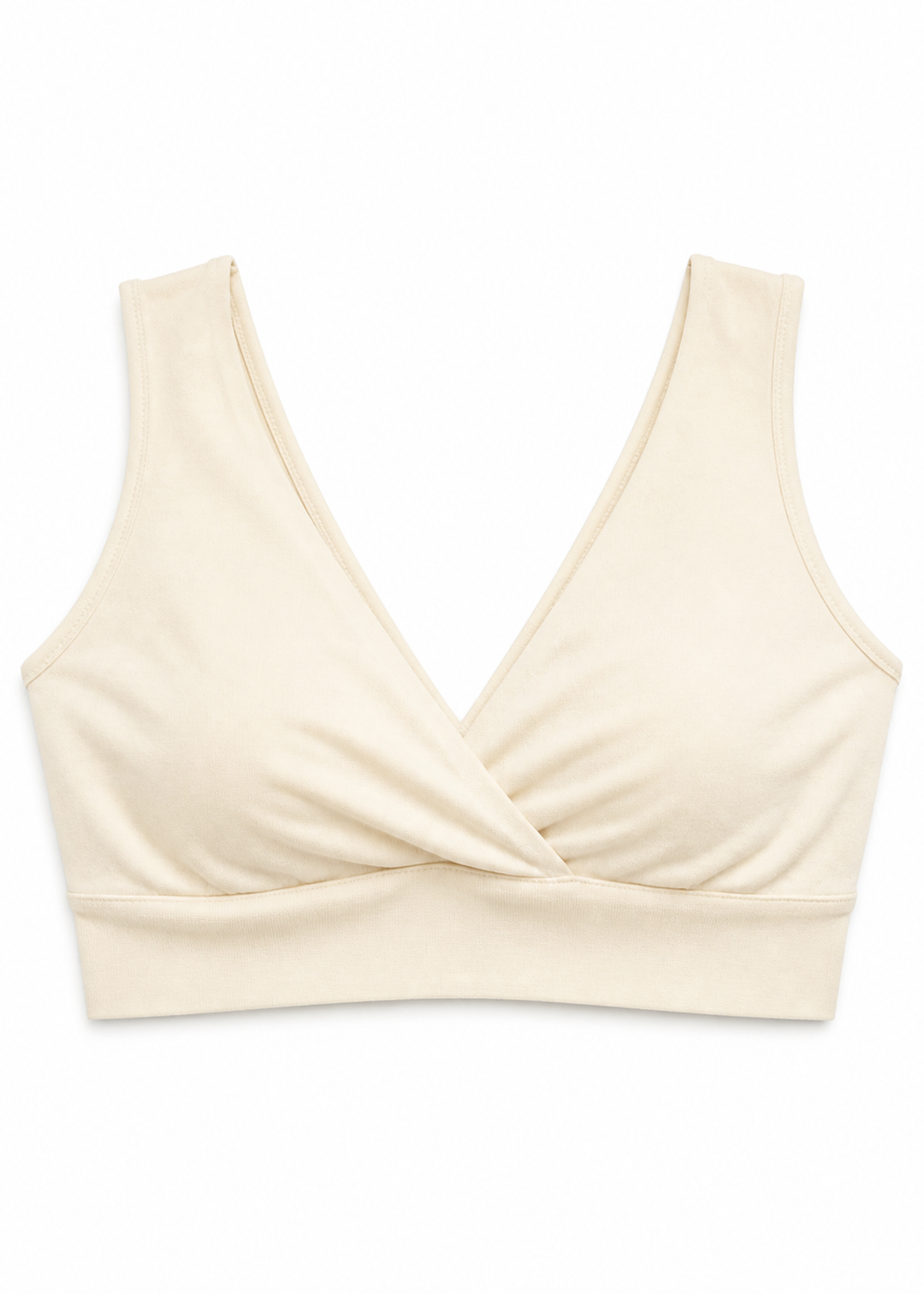 Wide-Strap Crossover Nursing Bra in Linen in Natural — flat lay