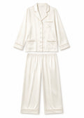 Notch-Collar Satin Pajama Set in Natural - flat lay
