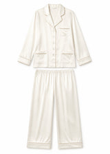 Notch-Collar Satin Pajama Set in Natural - flat lay