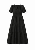 Organic Cotton Poplin Maternity Maxi Dress in Black — flat lay