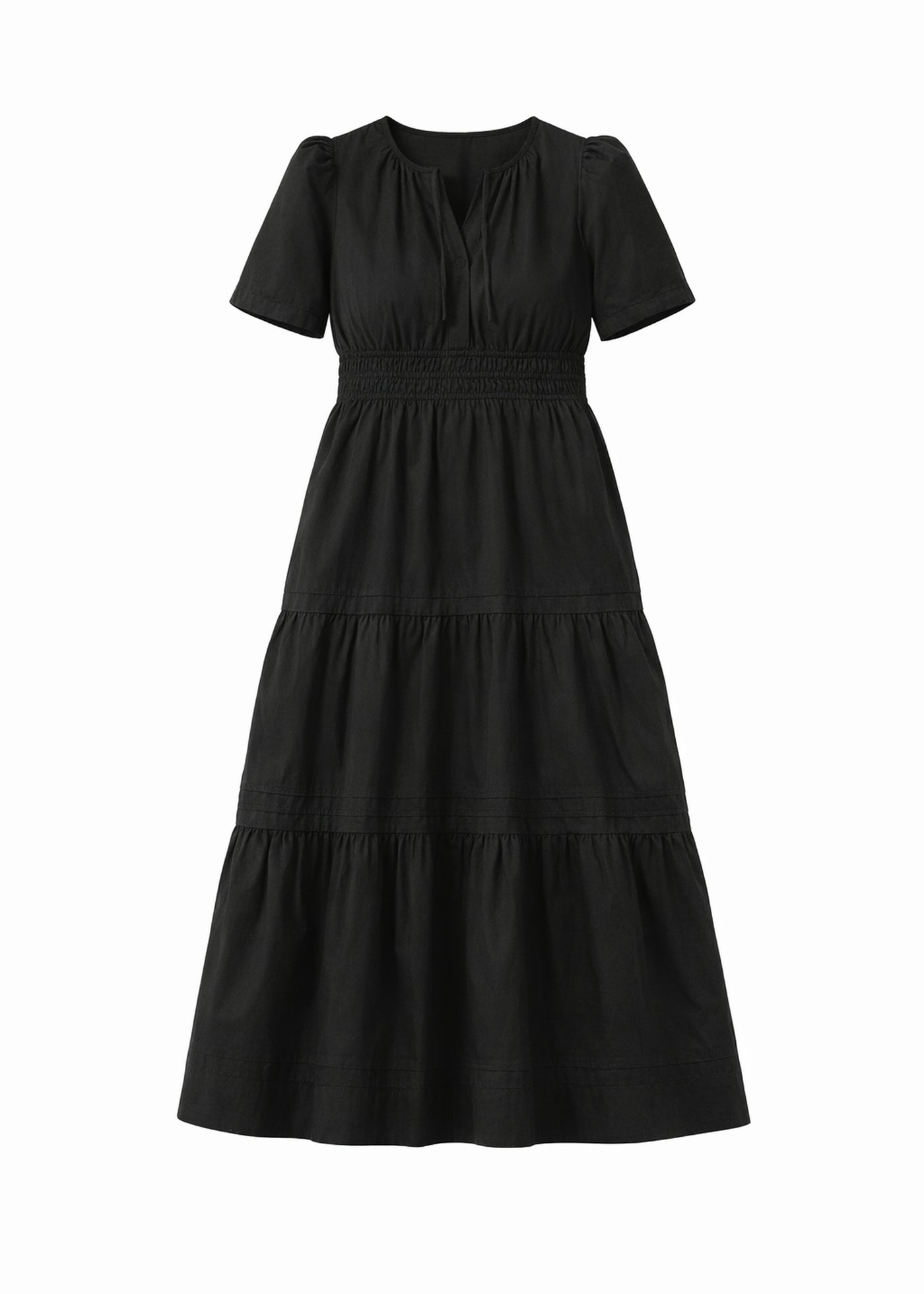 Organic Cotton Poplin Maternity Maxi Dress in Black — flat lay