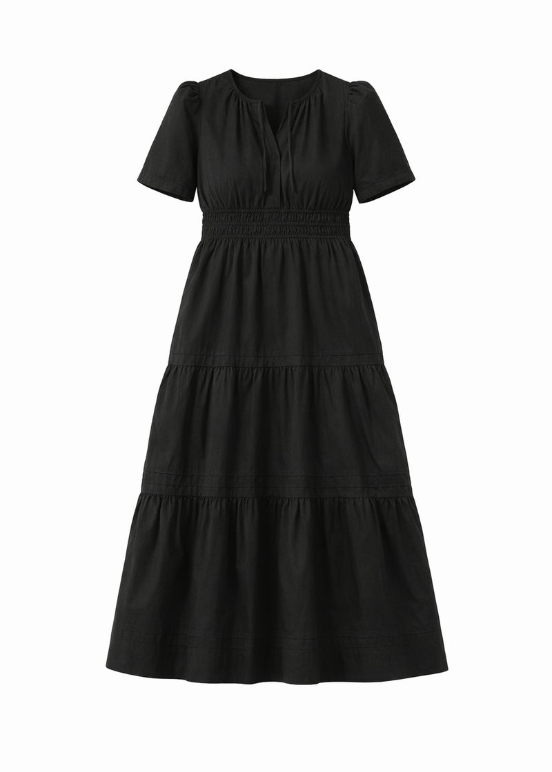Organic Cotton Poplin Maternity Maxi Dress in Black — flat lay