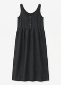 Sleeveless Brass-Snap Gathered Linen Midi Dress in Linen in Black — flat lay