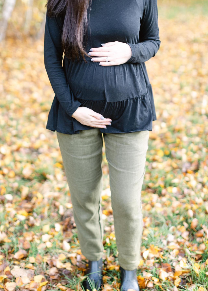 Smocked Linen Pants Olive- Comfortable Pants for Third Trimester 