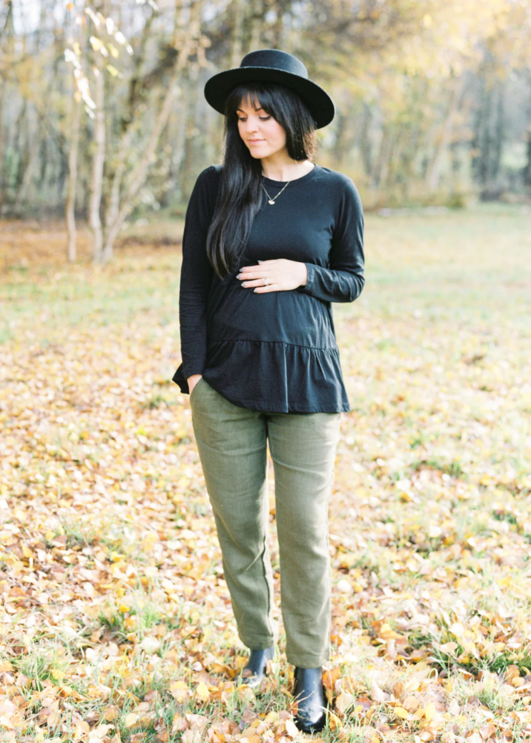 Smocked Linen Pants Olive- Comfortable Pants for Third Trimester 