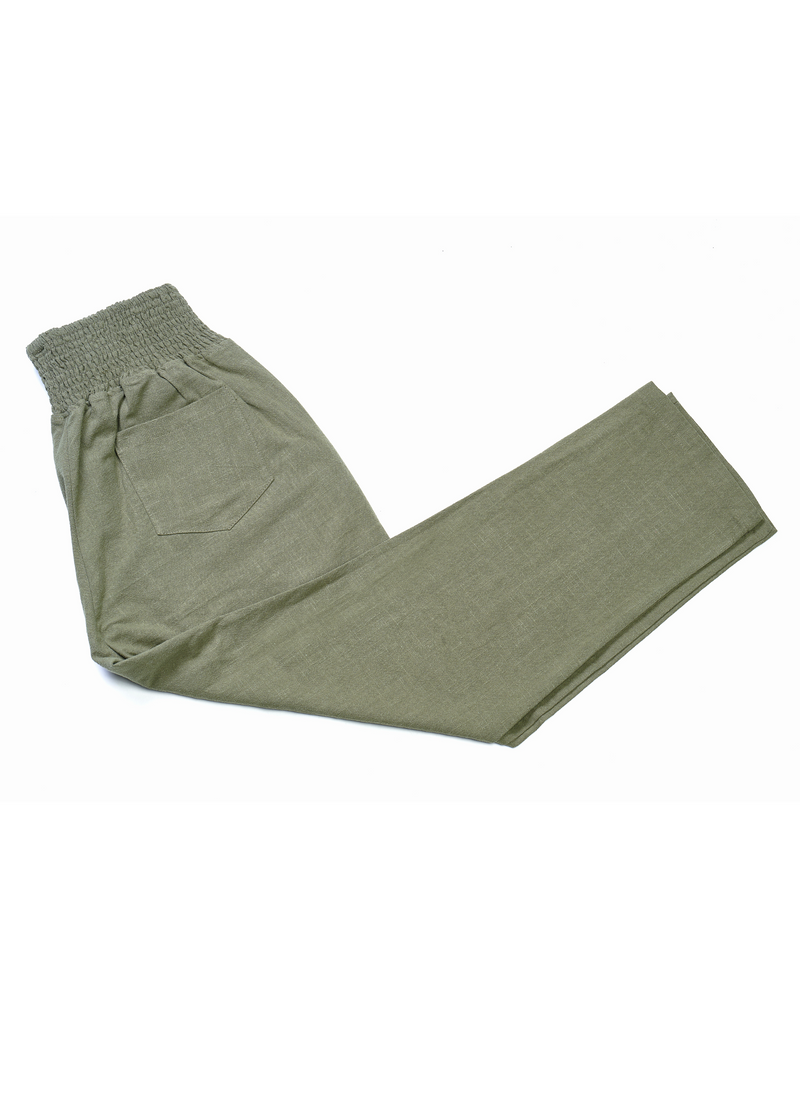 Longer Length - Everyday Transitional Maternity Smocked Linen Pant - Extended Inseam - Pants