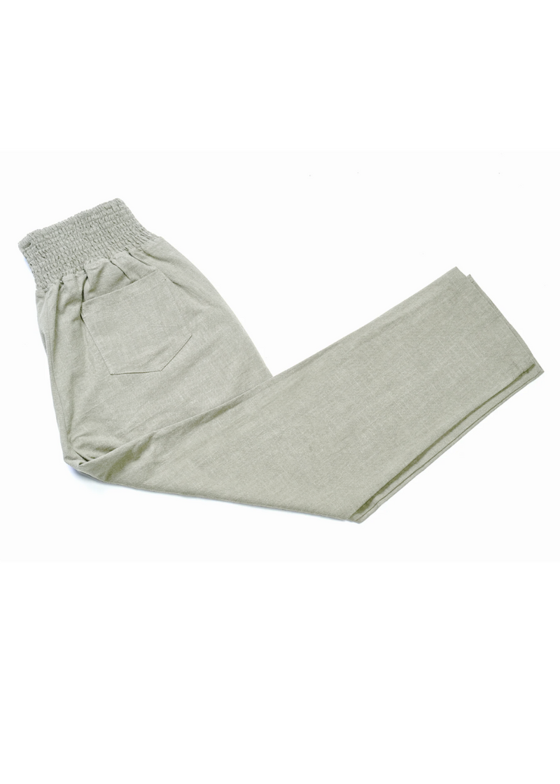 Longer Length - Everyday Transitional Maternity Smocked Linen Pant - Extended Inseam - Natural / XS / 33’’ Tall - Pants