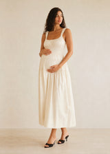 Smocked Waist Square Neck Maxi Dress in Cotton in Natural — on model