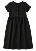 Striped Linen Button-Front Midi Dress in Linen in Black — flat lay