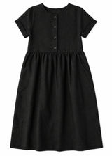 Striped Linen Button-Front Midi Dress in Linen in Black — flat lay