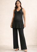 Cotton-Cashmere Maternity Lounge Set in Black — on model
