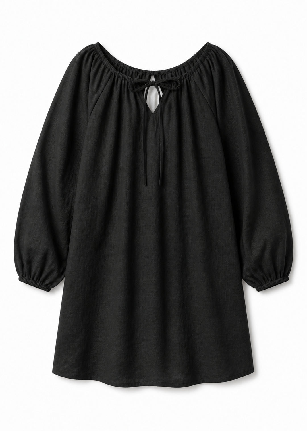 Gathered-Neck Sleep Dress in Black - flat lay