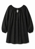 Gathered-Neck Sleep Dress in Black - flat lay