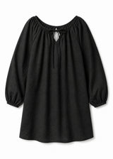 Gathered-Neck Sleep Dress in Black - flat lay