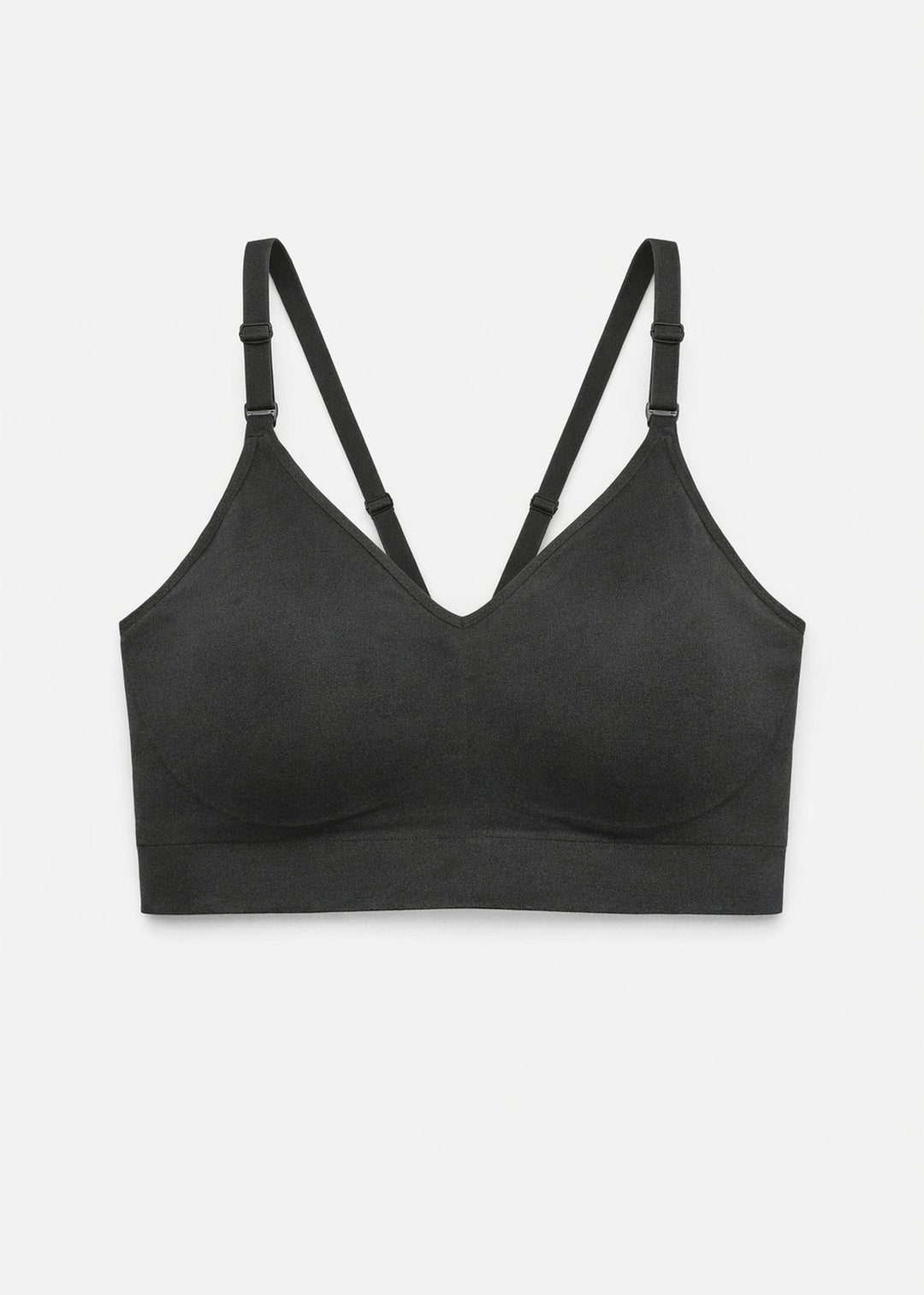Seamless Clip-Down Nursing Bra in Black — flat lay, front