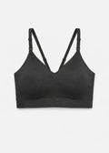 Seamless Clip-Down Nursing Bra in Black — flat lay, front