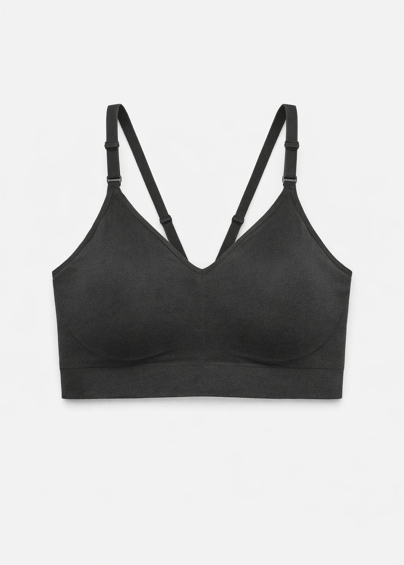 Seamless Clip-Down Nursing Bra in Black — flat lay, front