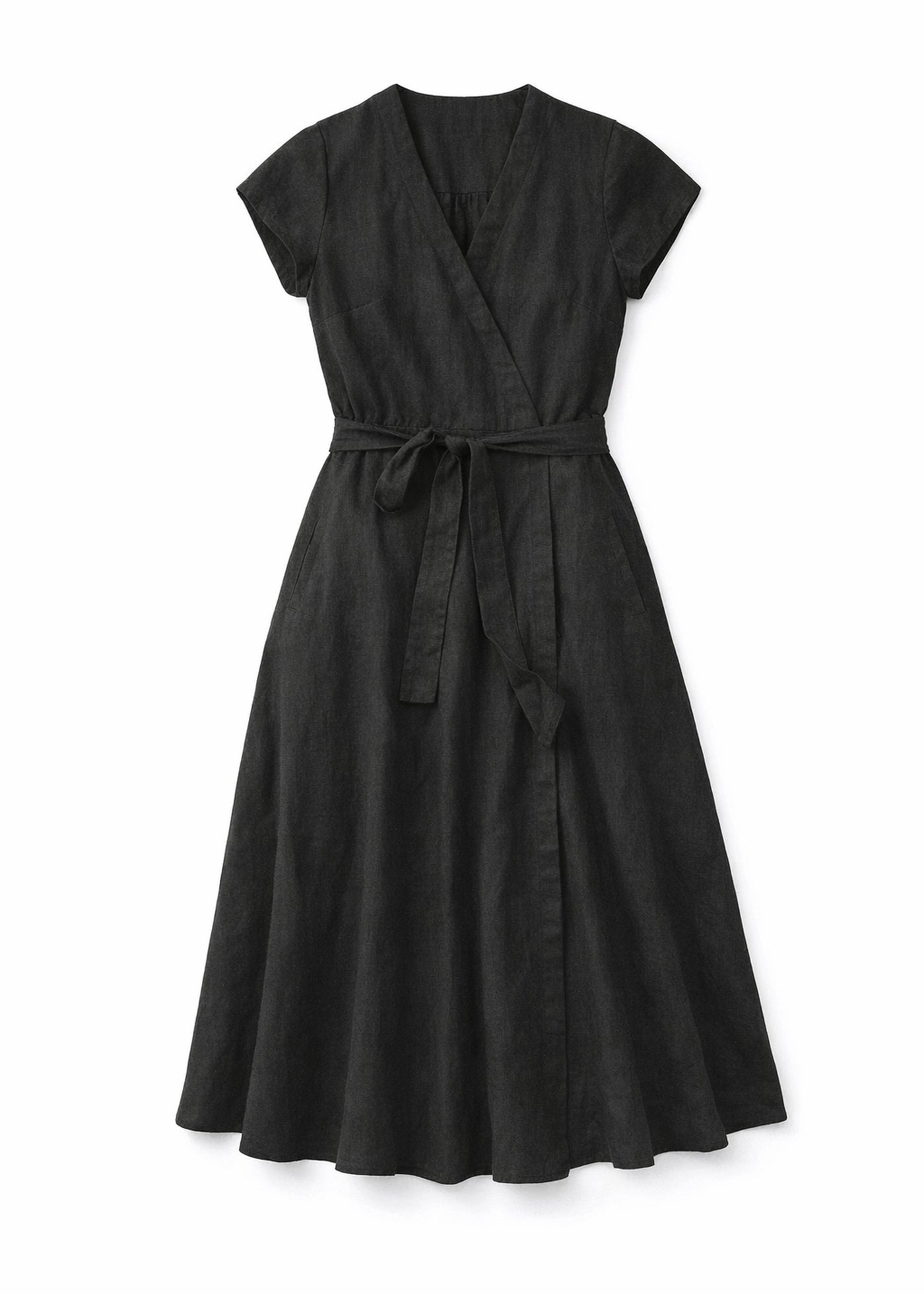 Cap-Sleeve Wrap Linen Midi Dress in Linen - 06