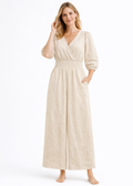 Faux-Wrap Wide-Leg Linen Jumpsuit in Linen in Natural — on model