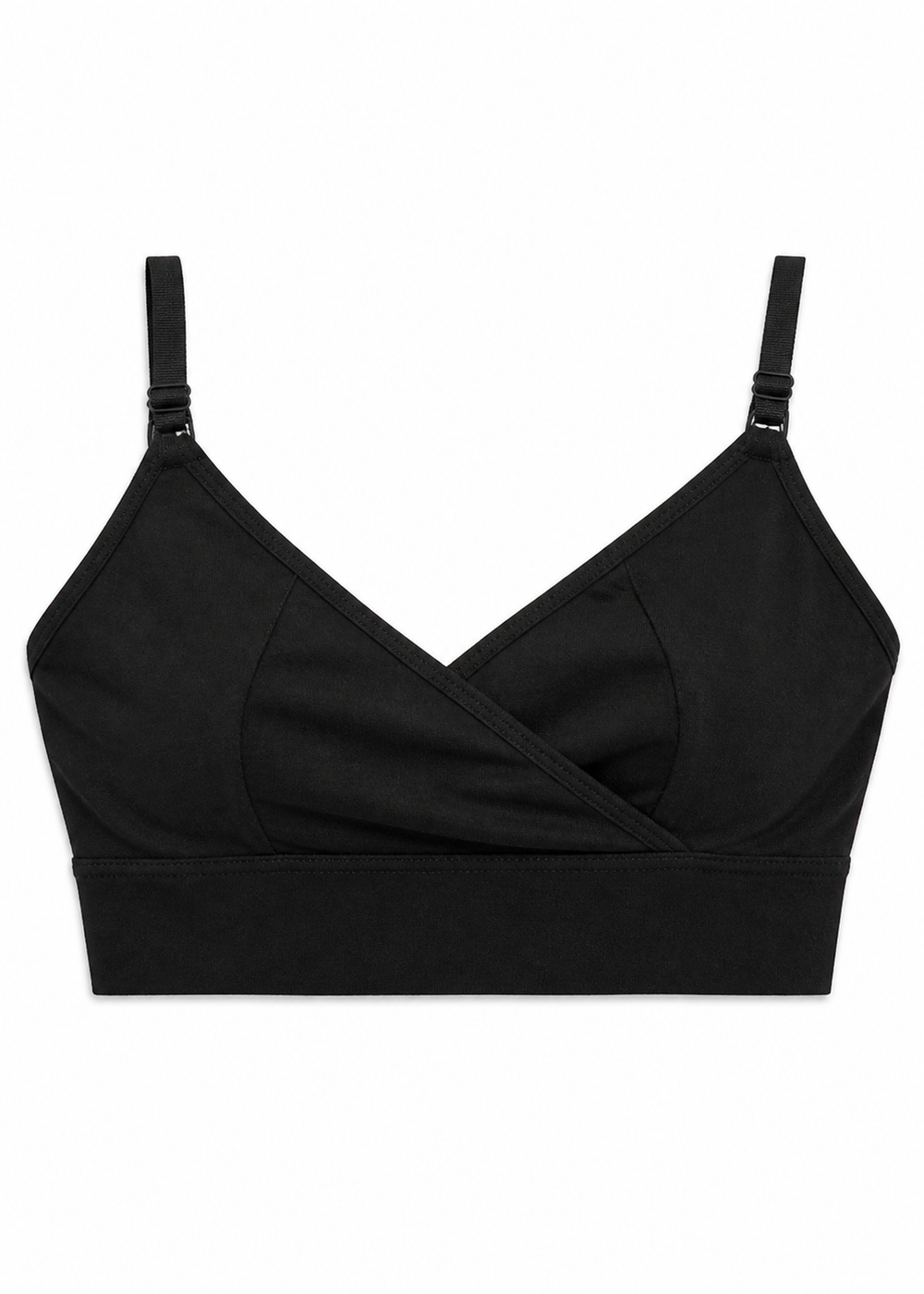 Crossover Nursing Bra in Linen in Black — flat lay