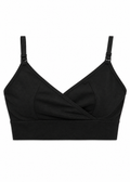 Crossover Nursing Bra in Linen in Black — flat lay