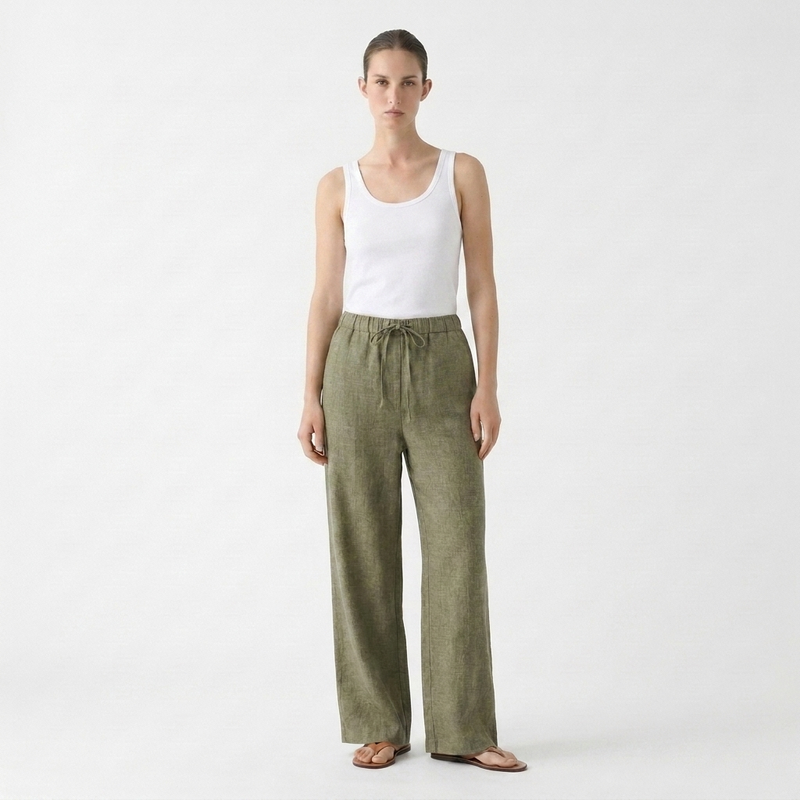 Drawstring Straight Leg Pants in Sandwashed Linen