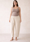 Linen Barrel Maternity Trouser in Natural — on model