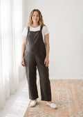 Linen Overall Jumpsuit in Linen in Black — on model